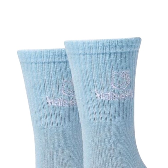 Hello Kitty Baby Blue Embroidered Knit Crew Socks - Picture 3 of 3